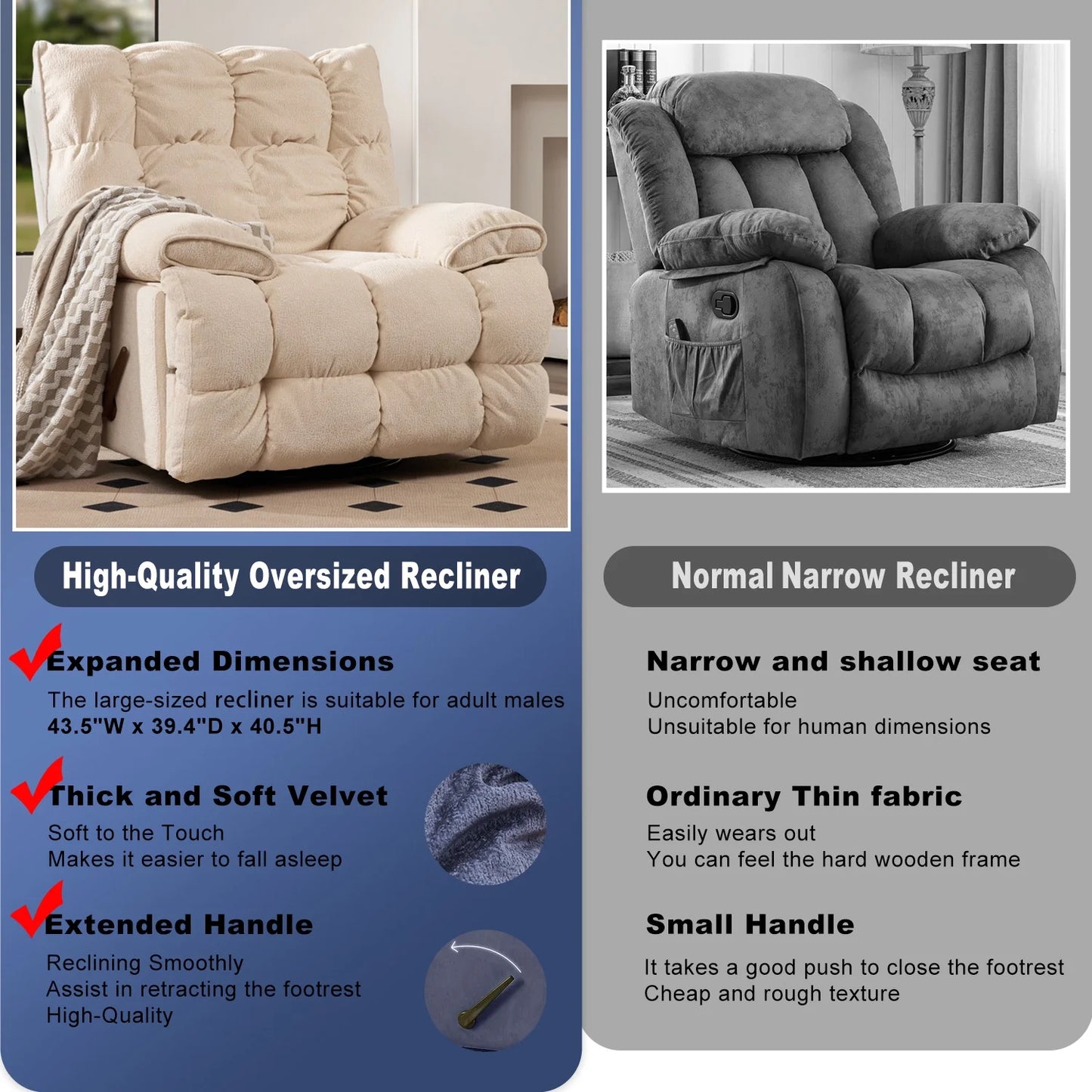 Summer Sale - Oversized Rocker Recliner Chair